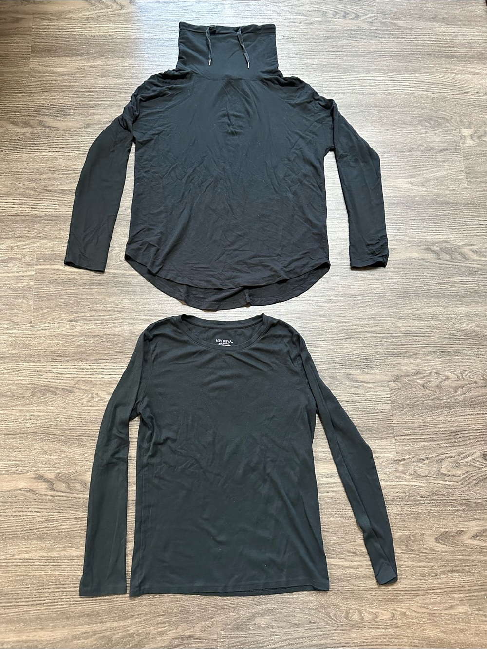 Bundle of 2 Black Long Sleeve Tops – Cowl Neck & Crew Neck, Women’s Size L